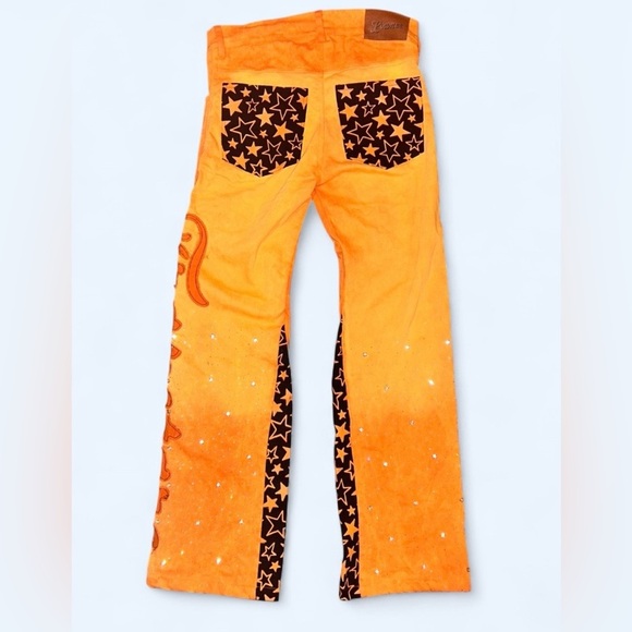 Y2K TRAPSTARS Low Rise Embellished Flare Jeans Tag 32 Star Graphic Rhinestone - Picture 7 of 8